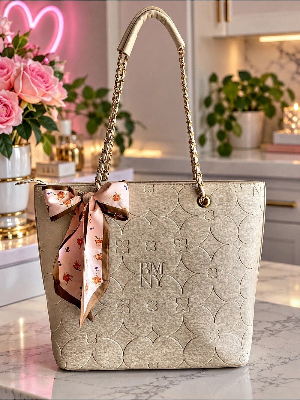 BADGLEY MISCHKA tote NWOT55, with unbranded scarf